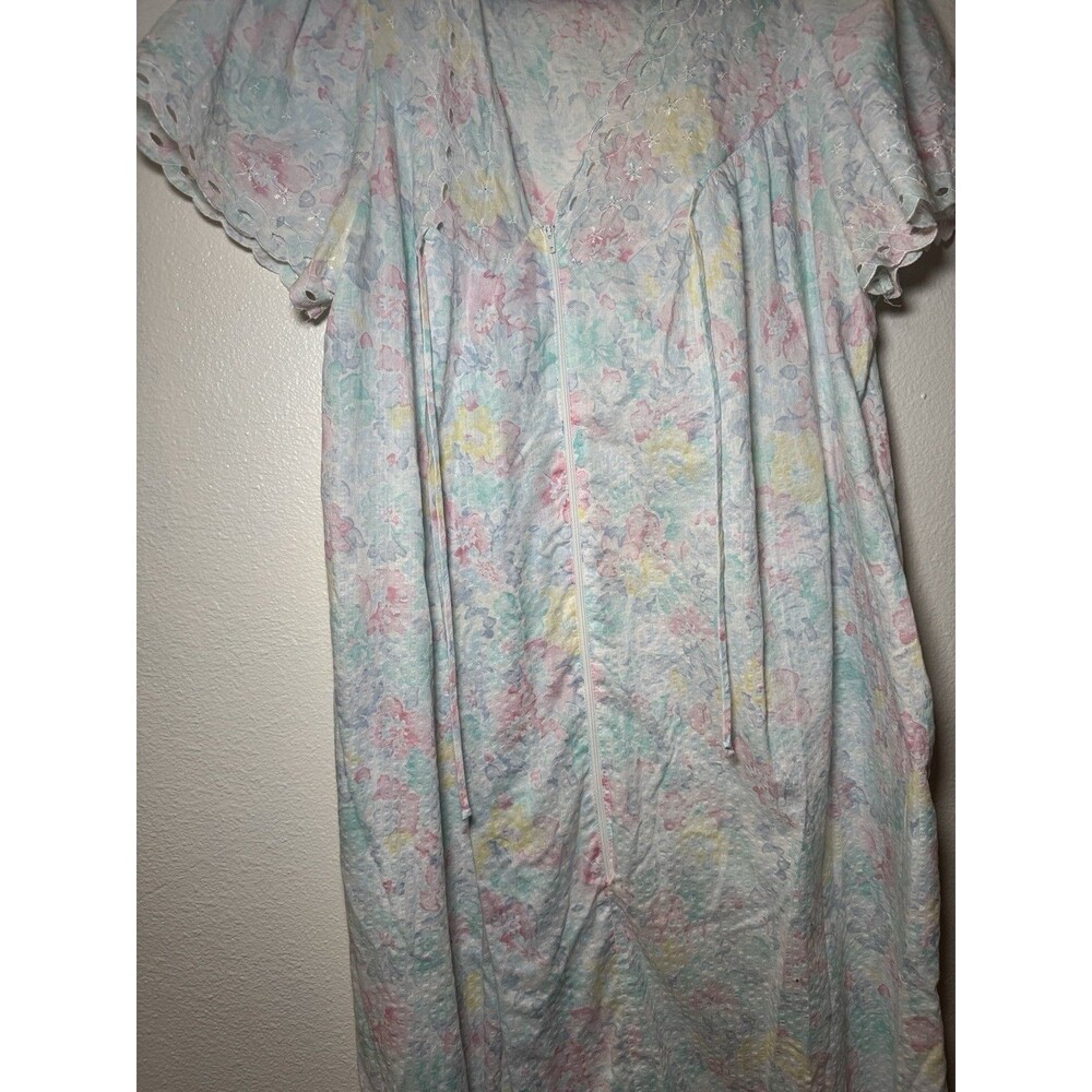 VTG Gilligan O’Malley Pastel Floral House Dress Sz M/L Cottagecore Seersucker - Picture 4 of 6